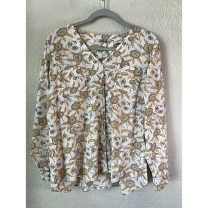 Orvis Floral Button Down Long Sleeve Top Womens Size L Cotton